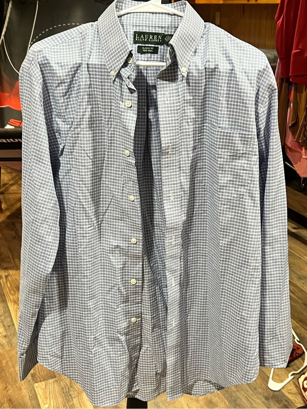 Ralph Lauren Men's Blue and White Checked Button-Down Shirt